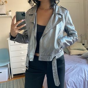 Metallic Silver Faux Leather Jacket